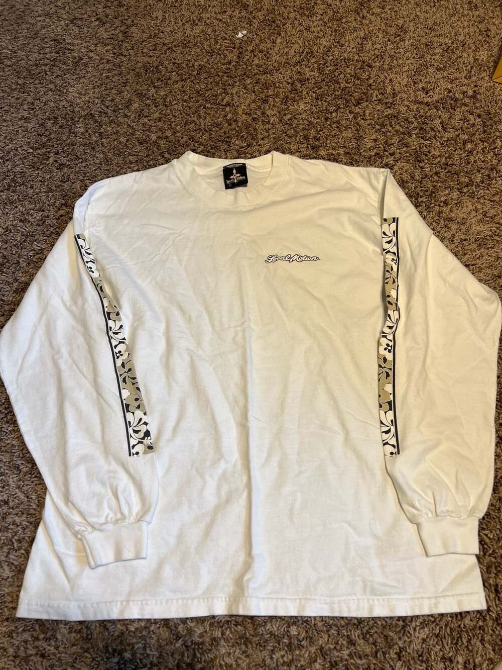 Local Motion Hawaiian Surfgear White Long Sleeve Floral Stripe Shirt Size L